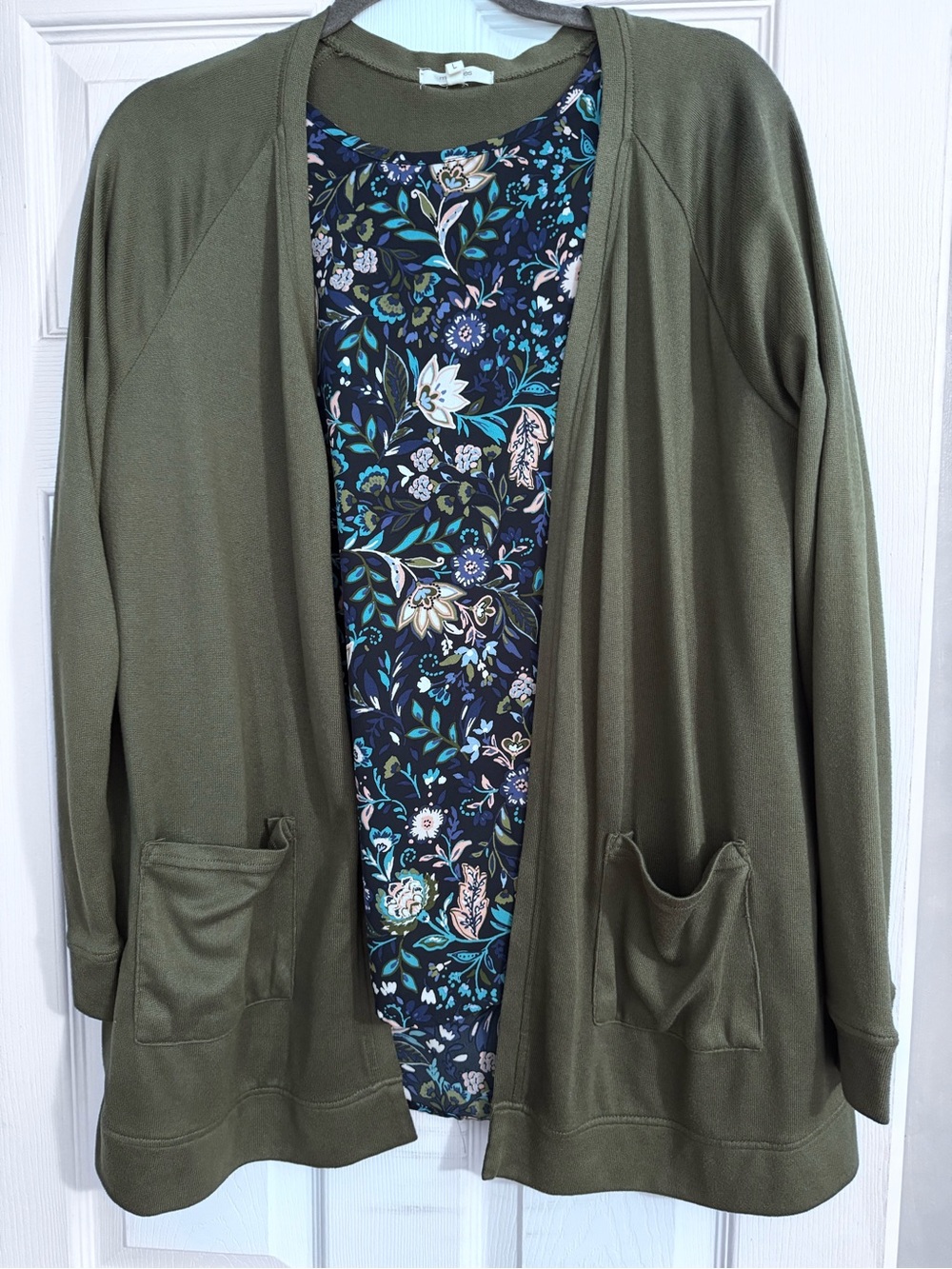 Maurices Olive Green Open-Front Women's Cardigan and Shirt